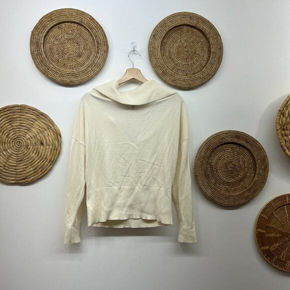 Express Neutral Off White Minimalist Ribbed Wide Boat Neck Knit Sweater Large - Picture 2 of 6